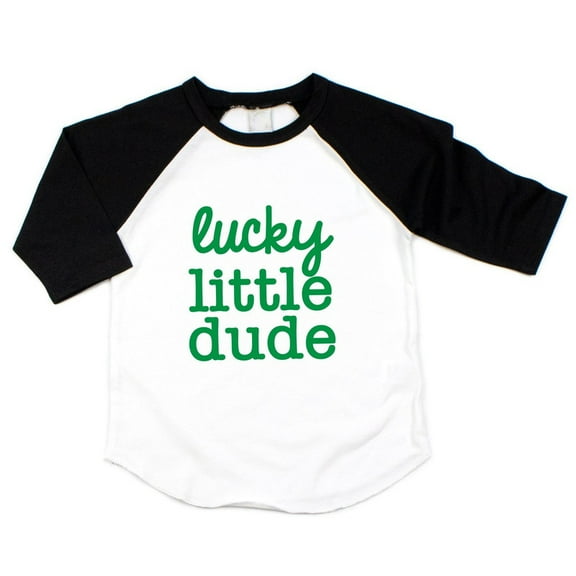 Bump and Beyond Designs Boys St. Patrick's Day Raglan, Lucky Little Dude (Black, 14-16)