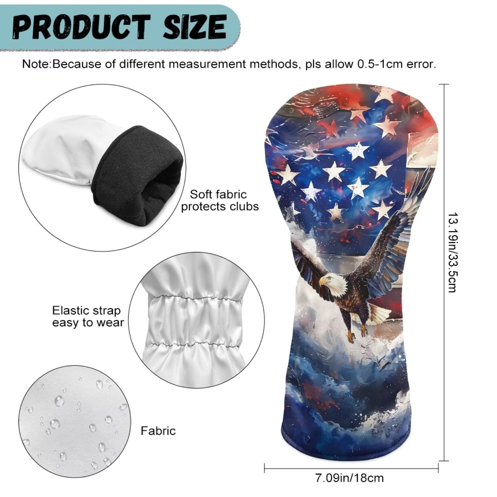 Uorisanigo Golf Club Head Covers, Premium Waterproof PU Leather American Flag Eagle Golf Headcover Set for Woods and Driver Fairway Hybrids Accessories for Women Men, Set of 3