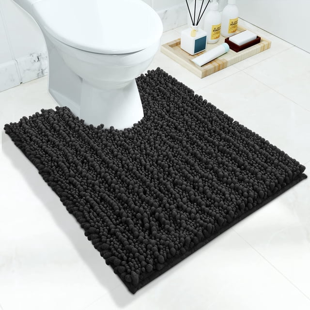 Alfombrilla de baño Yimobra Luxury Shaggy, color negro