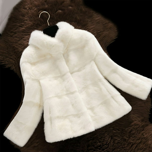 Abrigo informal de manga larga sin capucha para mujer, chaquetas y abrigos de color liso para invierno, cálido, holgado, con cuello levantado, abrigo de pelo para mujer