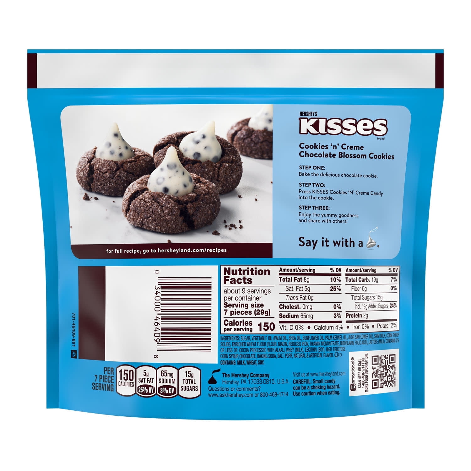 HERSHEY'S KISSES Cookies 'n' Creme Candy Share Pack, 9.1 OZ