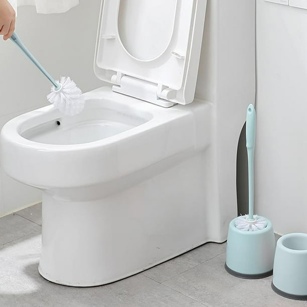 Cepillo de baño para esquina muerta, cepillo de limpieza de baño, mango largo, montado en la pared, azul