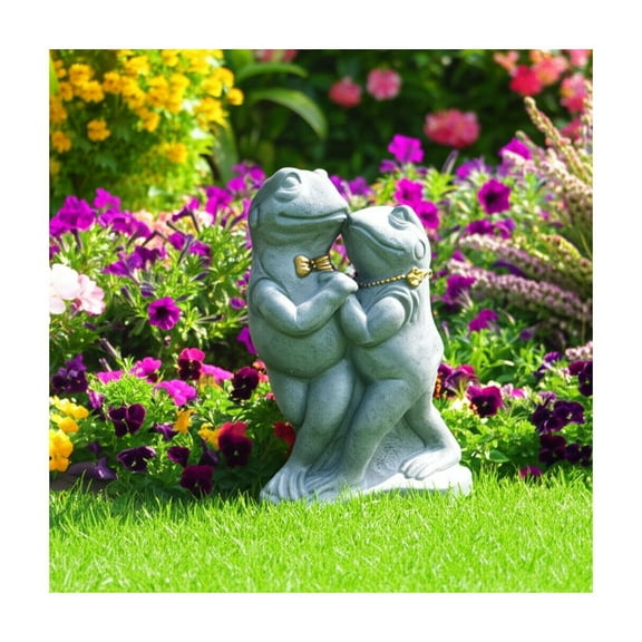 Garden Statuary Polyresin Dancing Frog Couple Statue Decor for Home or Garden - 15" Gray