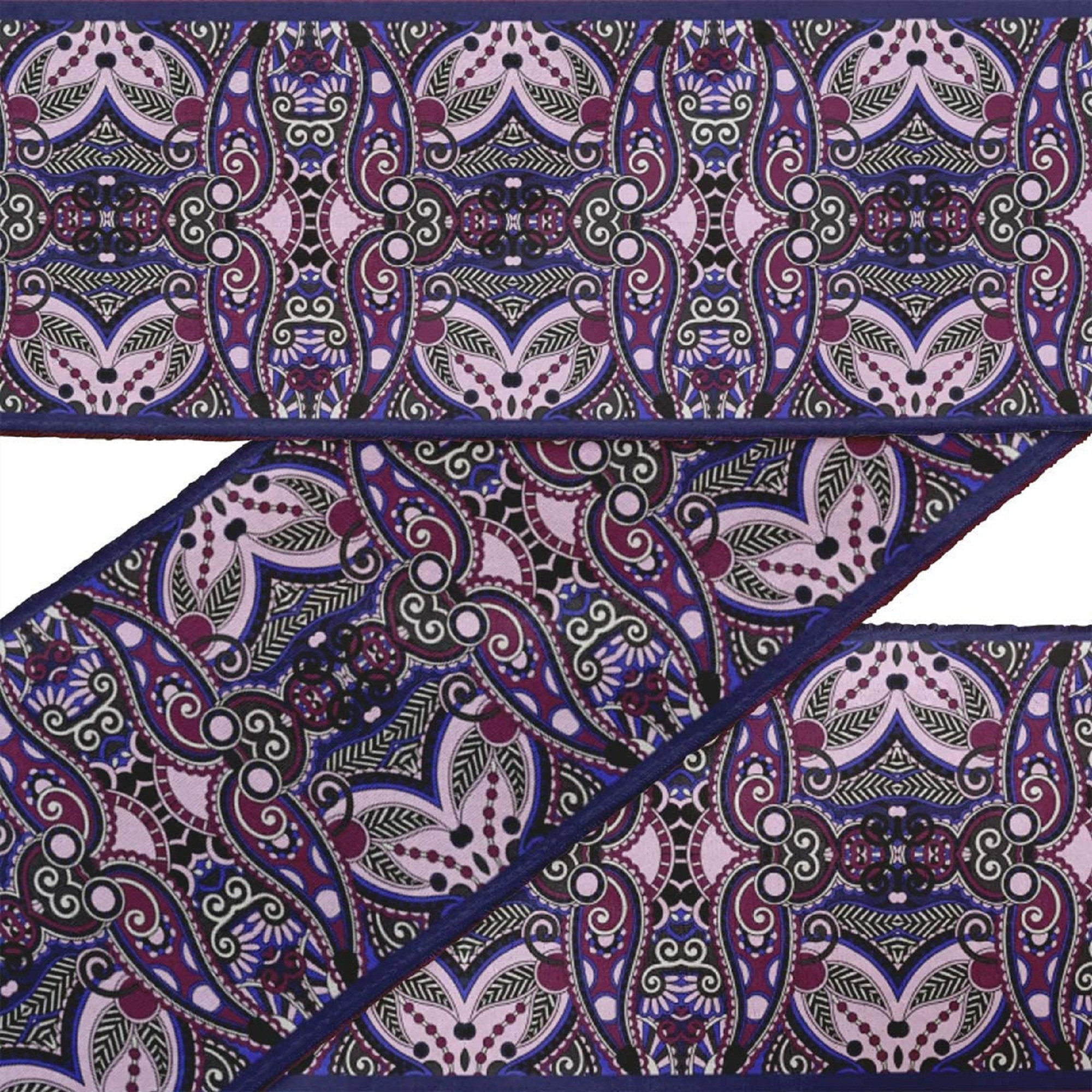 IBA Indianbeautifulart Green Stripe & Paisley Decorative Fabric Laces For Crafts Printed Velvet&nbsp;Trim&nbsp;Fabric Sewing Border Ribbon&nbsp;Trims&nbsp;9 Yards 3 Inches