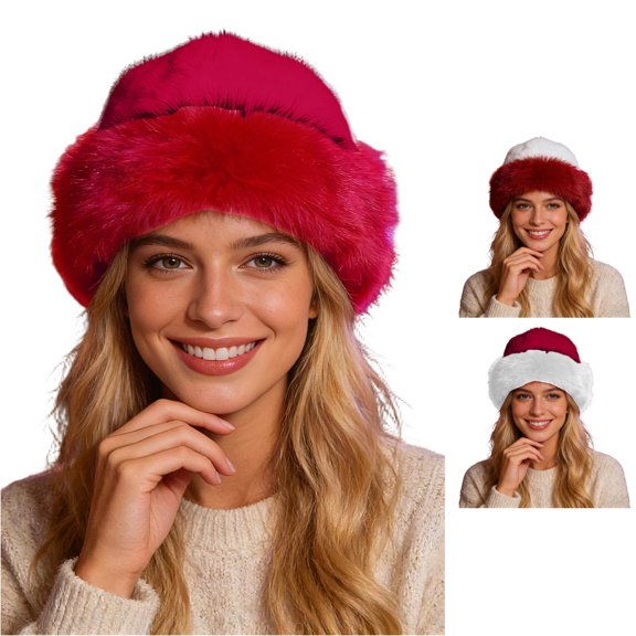 XIAOCHA Women's Plush Fall‑Winter Bucket Hat,Solid Warm Hats,City Party Headwear,Red