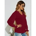 thumbnail image 5 of LOMON Women's Casual Puff Long Sleeve Tunic Tops V-Neck Pleated Flare Blouse T-Shirts with Smocked Cuffs, 5 of 8