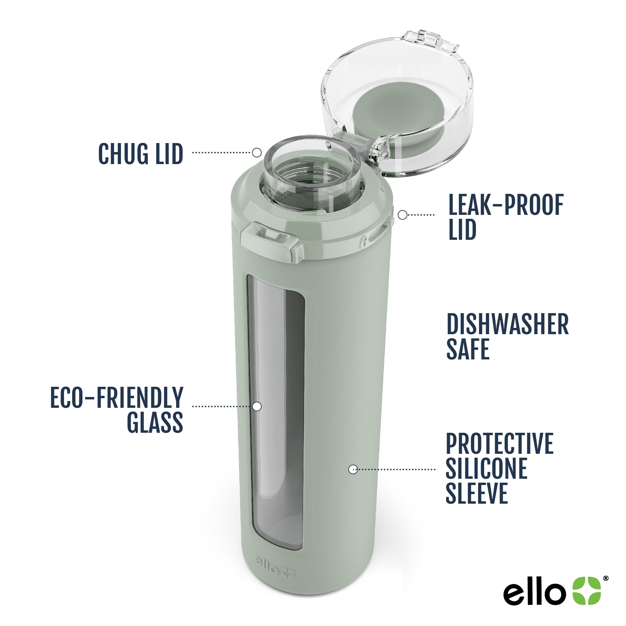 Ello Clara 20oz Glass Water Bottle with Silicone Sleeve
