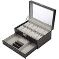 thumbnail image 1 of Watch Box-12 Slots Mens Watch Organizer Faux Leather Jewelry Display Pillow Case, Collection Jewelry Box Storage, with Glass Jewelry Drawer for Storage and Display, 1 of 6