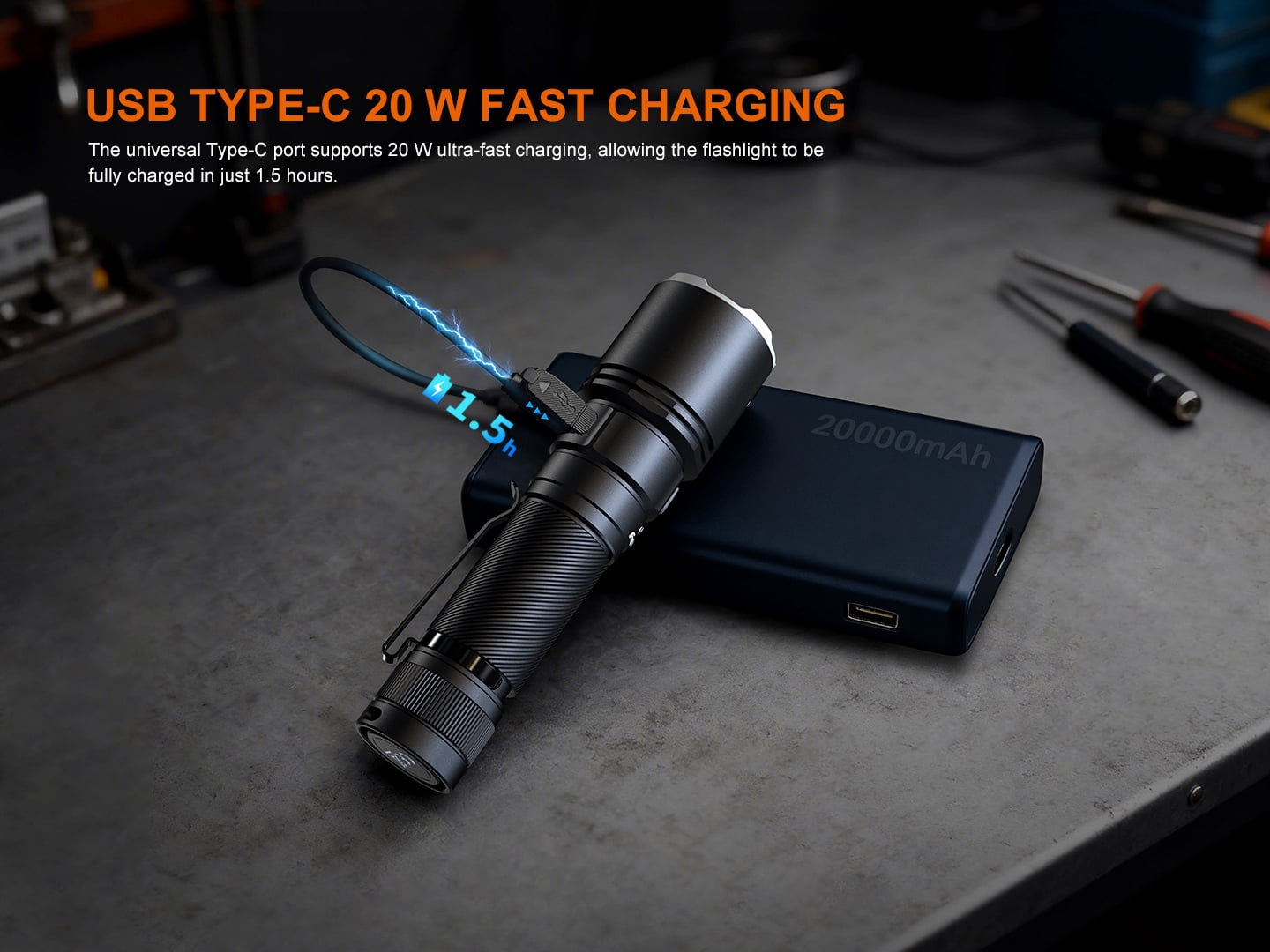Fenix C7 Pro 4600 Lumem Tactical Fast Charging USB-C Flashlight + LumenTac 21700 Organizer
