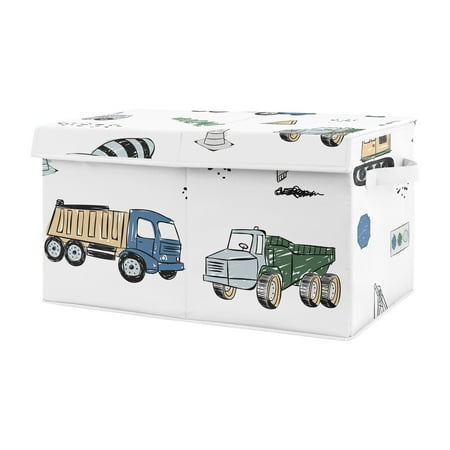 UPC: 0846480092056 | Construction Truck Green and Blue Storage Fabric Toy Box by Sweet Jojo Designs