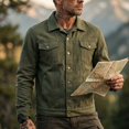 thumbnail image 4 of LODIENY Men Denim Trucker Jacket Button Down Collared Long Sleeve Classic Fit Jean Coats Western Style Cowboy Jackets Army Green L, 4 of 6