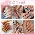thumbnail image 4 of Uñas postizas cuadradas cortas con diseño de dijes de flores con lazo 3D, pegamento brillante en cubierta completa, uñas postizas para mujeres, 24 unidades, 4 of 5