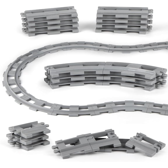 City Train Tracks Building Block Set with Curved Tracks and Straight Tracks, Flexible Rails Train Track Railroad Expansion Accessory Set for Kids