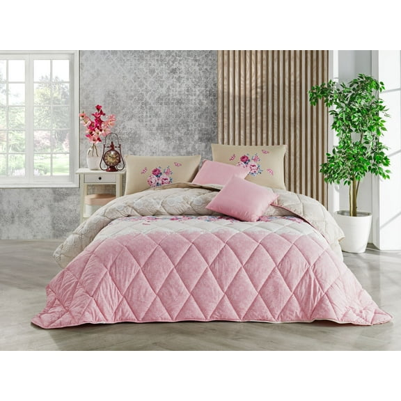 Empire Home Fashion Istanbul 9-Piece Pink & Gold Floral Bed in a Bag, King