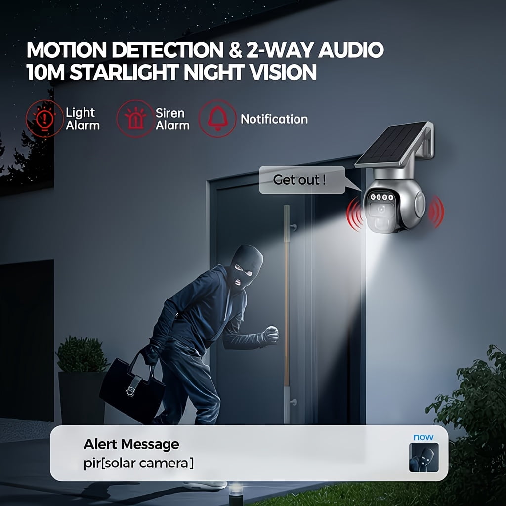 Outdoor Wireless Security Camera.Ptz Solar Wireless Security Camera with AI Human Detection, Wire-Free Battery Solar Powered, Color Night Vision, No for Home Wi-Fi Required, 2-Way Audio