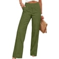 thumbnail image 6 of Womens Pants Casual Loose Cotton-Linen Wide Leg Drawstring Elastic Waist Solid Color Pockets Long Pants, 6 of 8