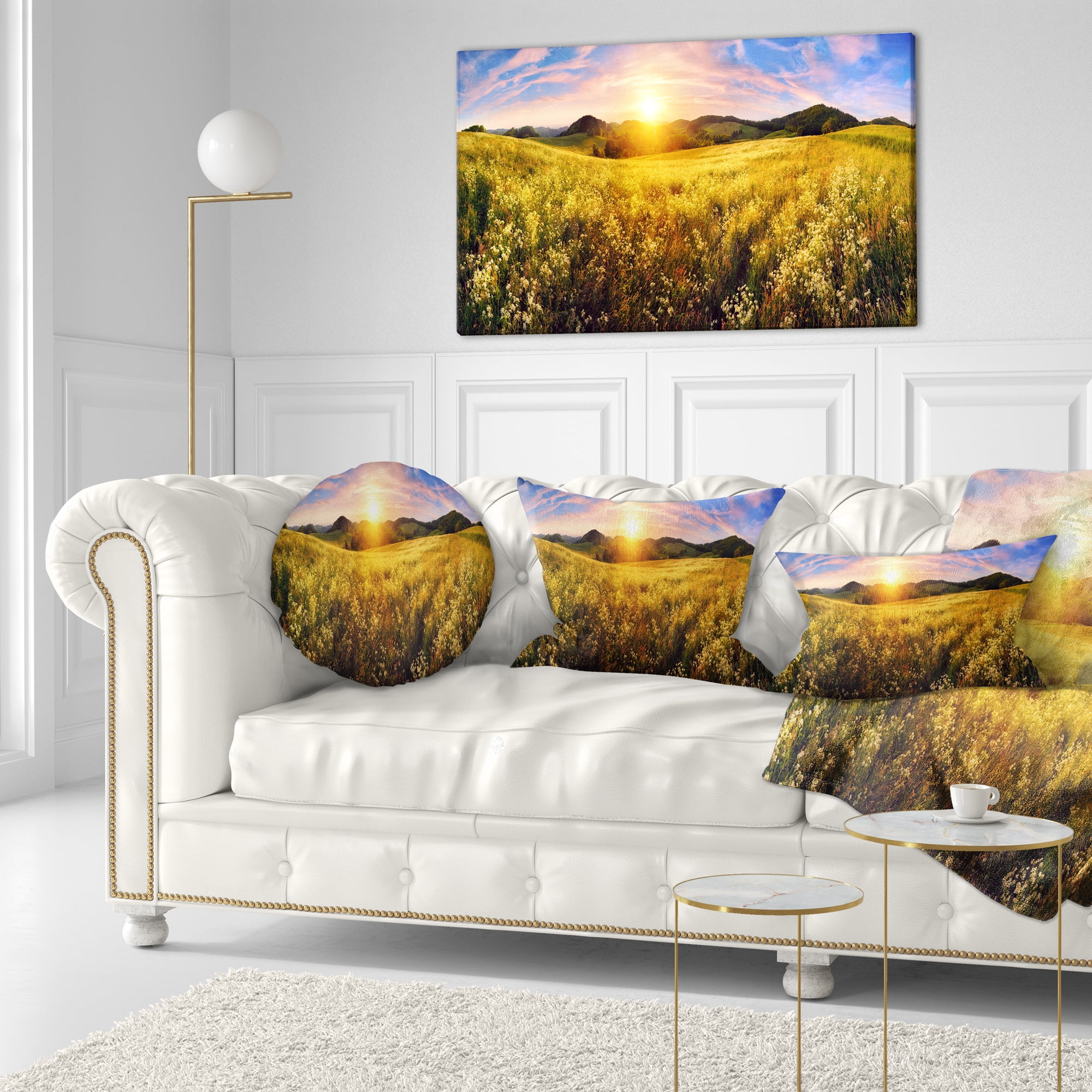 Designart Beautiful Meadow Panorama - Landscape Printed Throw Pillow - 12x20