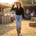 thumbnail image 7 of Womens Fringe Western Cowgirl Shirts Vintage Long Sleeve Button Down Tops Slim Country Concert Jacket,XL, 7 of 7