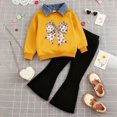 thumbnail image 2 of Toddler Baby Girl Clothes 24 Months 2T 3T 4T 5T 6T 7T Fall Winter Outfits Contrast Color Long Sleeve Sweatshirt + Flare Pants Sets Dark Purple Size 5-6 Years, 2 of 7