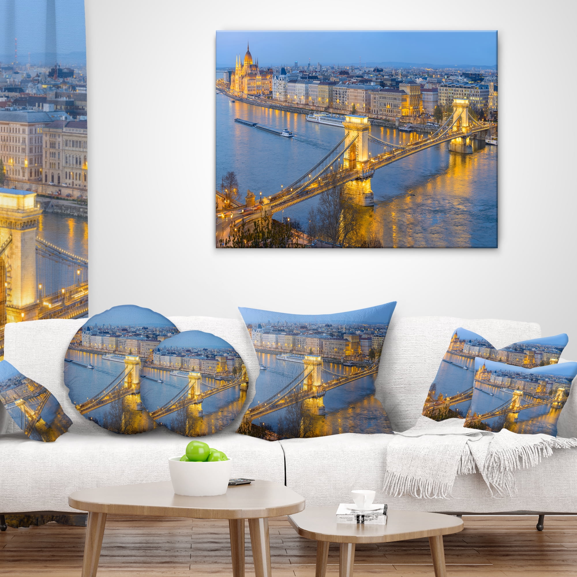 Designart Chain Building and Parliament in Budapest - Cityscape Throw Pillow - 12x20