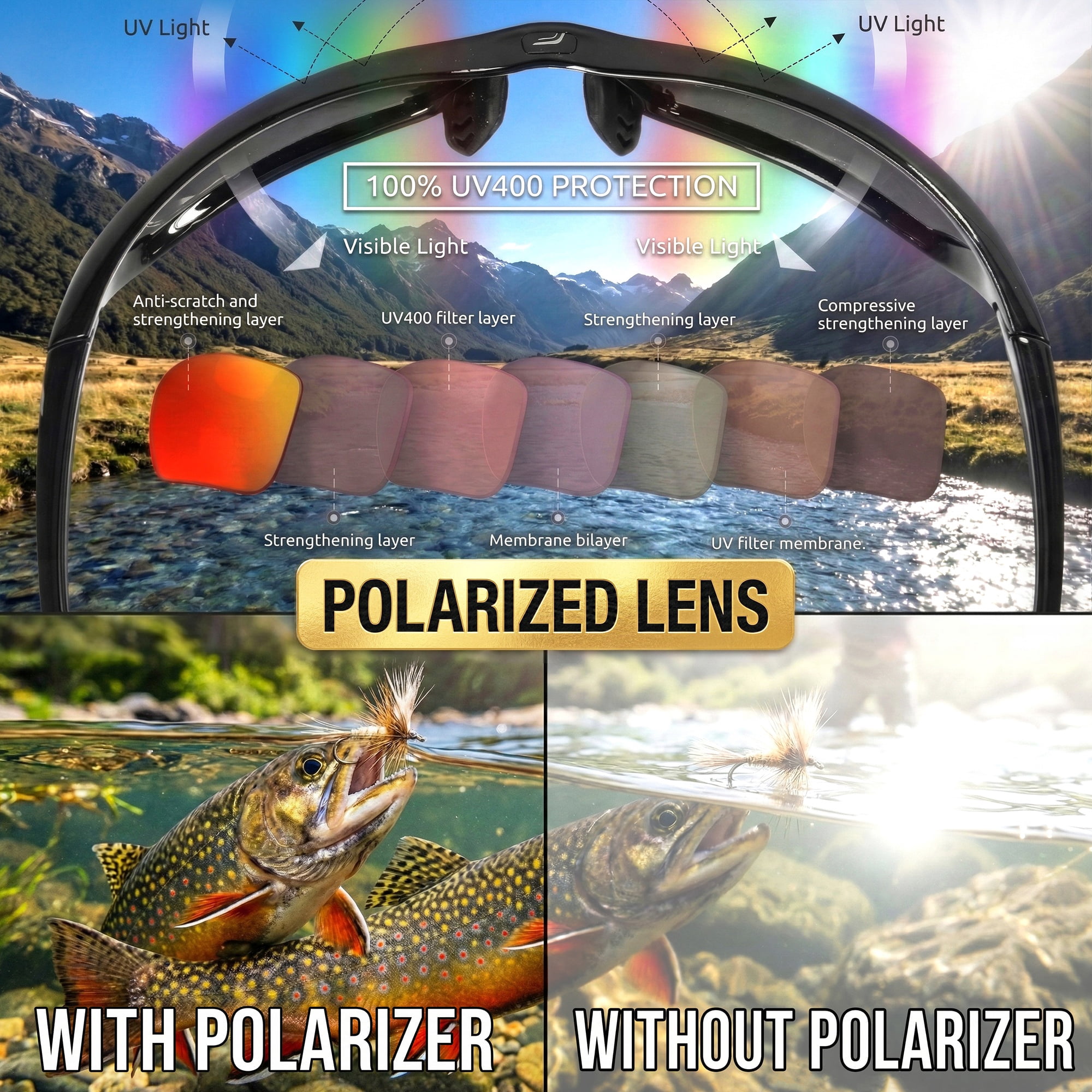 Flux SPORTECH Polarized Sunglasses for Men & Women UV400 Lightweight TR90 Frame, Non-Slip Nosebridge and Temples