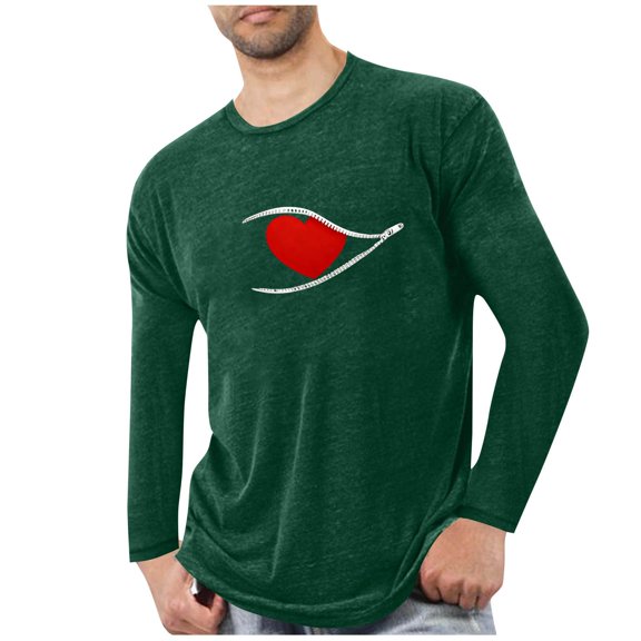 SERTG Mens Valentine Print Sleepshirt Long Sleeve Round Neck Homewear Breathable Top Soft Comfortable Home T-Shirt Pajamas(Army Green,2XL)