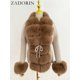 thumbnail image 1 of ZADORIN-cárdigan de piel de lujo para mujer, suéter tejido de invierno, elegante cinturón de piel desmontable, cárdigan blanco, rosa y negro, estilo coreano, 1 of 5