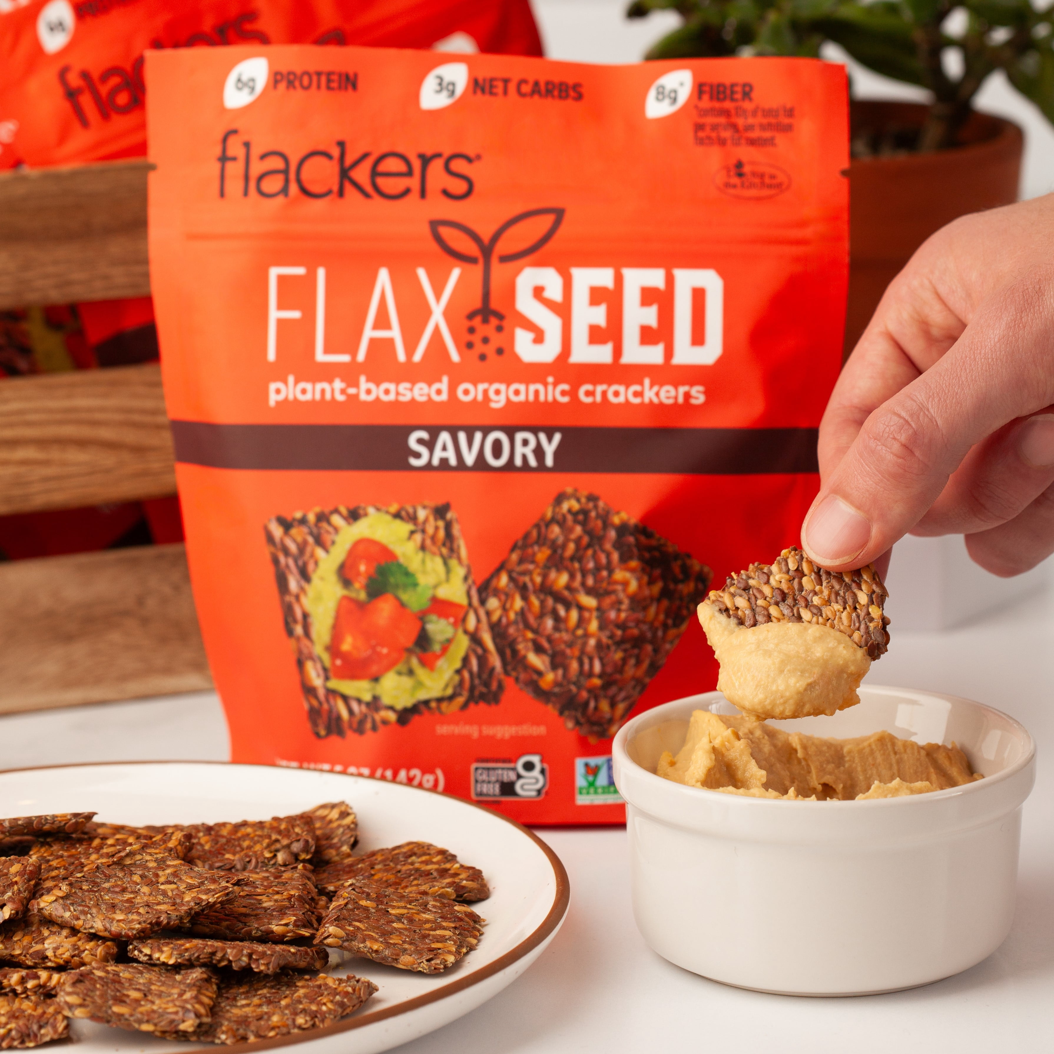 Flackers Organic Savory Flaxseed Crackers, Gluten Free, Non GMO, Vegan, Keto Snack, 5 Ounce / 6-Pack