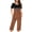 Brown women plus size 2 piece set a1, variant on Cagogo Women Plus Size 2 Piece Set Round Neck Short Sleeve Tshirt Crop Capris Casual Lounge Sets Solid Matching Outfits Summer Cruise Airport Travel Clothes, Light Blue M