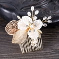 thumbnail image 2 of Ruanlalo Fashion Wedding Bridal Rhinestone Faux Pearls Hollow Hairpin Leaf Hair Clip Comb Rose Gold, 2 of 5