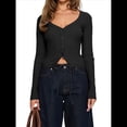 thumbnail image 3 of Cárdigan de Larga para Mujer, Suéter Corto de Punto Abierto, Chaqueta con Cuello en V y Botones para Otoño Negro XL, 3 of 10
