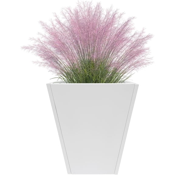 Large Metal Planter Box Heavy Duty Tapered Flower Pot for Outdoor Indoor Garden Patio Porch with Drainage Hole Modern Plant Container (White)