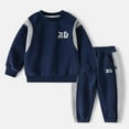 thumbnail image 2 of Likimi Toddler Kids Boys Outfit Sets Long Sleeve Solid Color Crewneck Tops Joggers Pants 2 Piece Sets Casual Relaxed Soft Spring Fall Clothing Set Size 3-4 Years Blue, 2 of 5