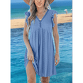 thumbnail image 4 of Vestido Tipo Cárdigan de Corta con Cuello en V y Ribete de Encaje, Color Azul , Talla XXL, 4 of 6