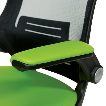 Office Star Products - Black Screen Back Manager's Chair with Faux Leather Seat and Padded Flip Arms with Silver Accents - Green