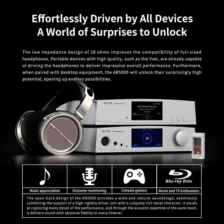 aune, Full-Size Open-Back Headphones, Gold, MLD Driver, HiFi, Hi
