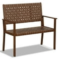thumbnail image 1 of Costway Patio Loveseat All Weather Bench with Solid Rubber Wood Frame&Hand Woven PU Leather, 1 of 8