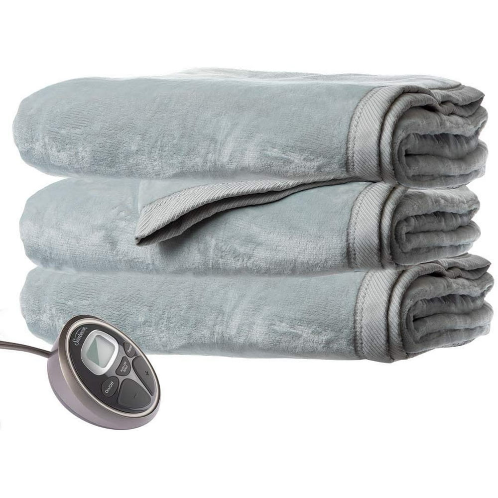 Sunbeam King Premium Soft Electric Heated Blanket Velveteen Plush 20