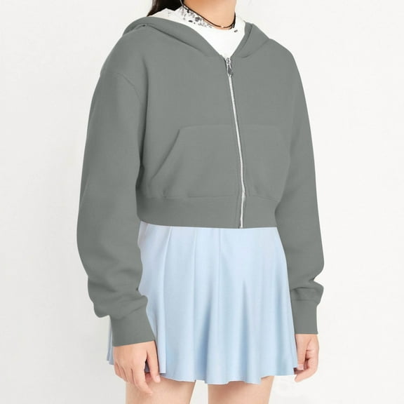 Hoodie Grey Cropped Hoodies Long Sleeve Hooded Sweatshirt Top Fall Clothes Baby Girls Clothes 7-8 Years
