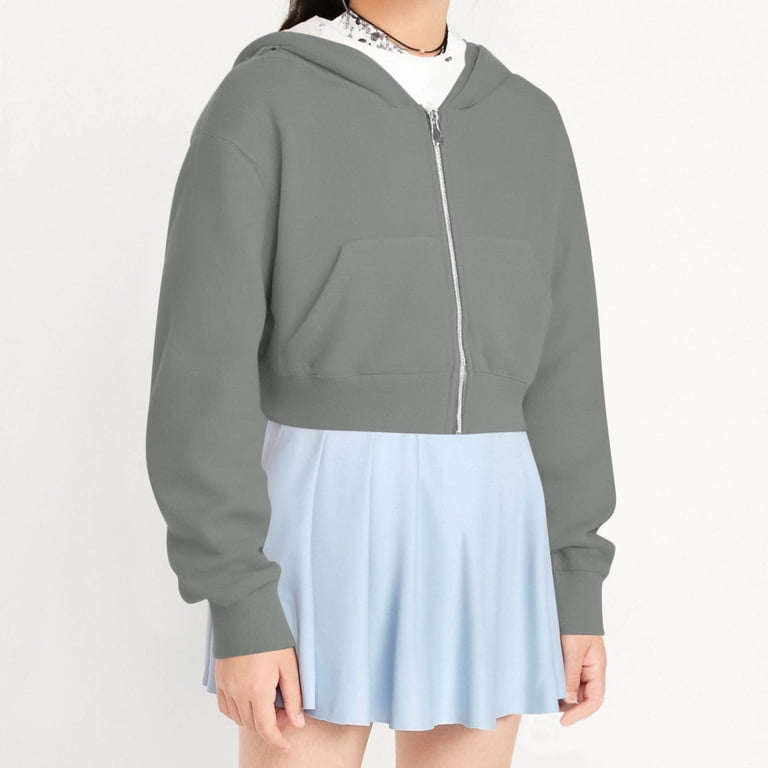 Jinhomg Hoodies for Teen Girls Cropped Zip Up Drawstring Hoodie