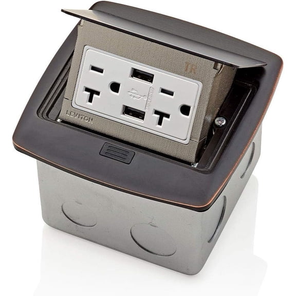 Leviton PFUS2-BZ Pop-Up Floor Box with Dual Type A, 3.6 USB Charger, 20 Amp Outlet, Bronze 20 Amp Bronze