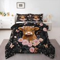 thumbnail image 2 of jejeloiu Highland Cow Floral Butterfly Pattern Queen Comforter Set Kids,Farmhouse Floral Print Bedding Comforter Set For Boy,Reversible,3pcs, 2 of 8