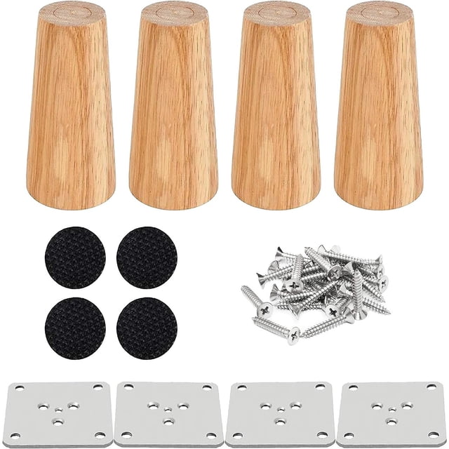 Patas de madera de roble elegantes, reemplazo de madera maciza para muebles modernos de mediados de siglo, juego de 4 patas de madera de alta calidad y respetuosas con el medio ambiente, ajuste
