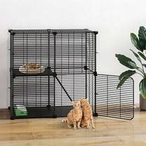 Uforic 28" 2-Tier Cat Cage - Metal Playpen and Indoor DIY Enclosure for 1-2 Cats and Ferrets, Black