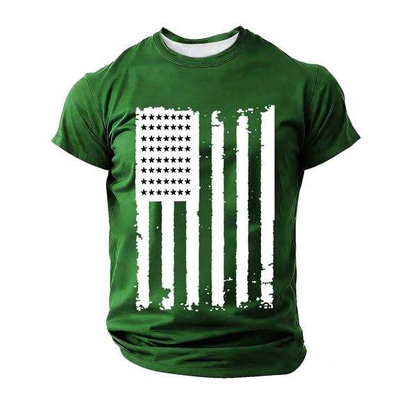 BVnarty Men's Vintage Distressed USA Flag Crew Neck Short Sleeve T‑Shirt, Breathable Patriotic Tops Green XXXL