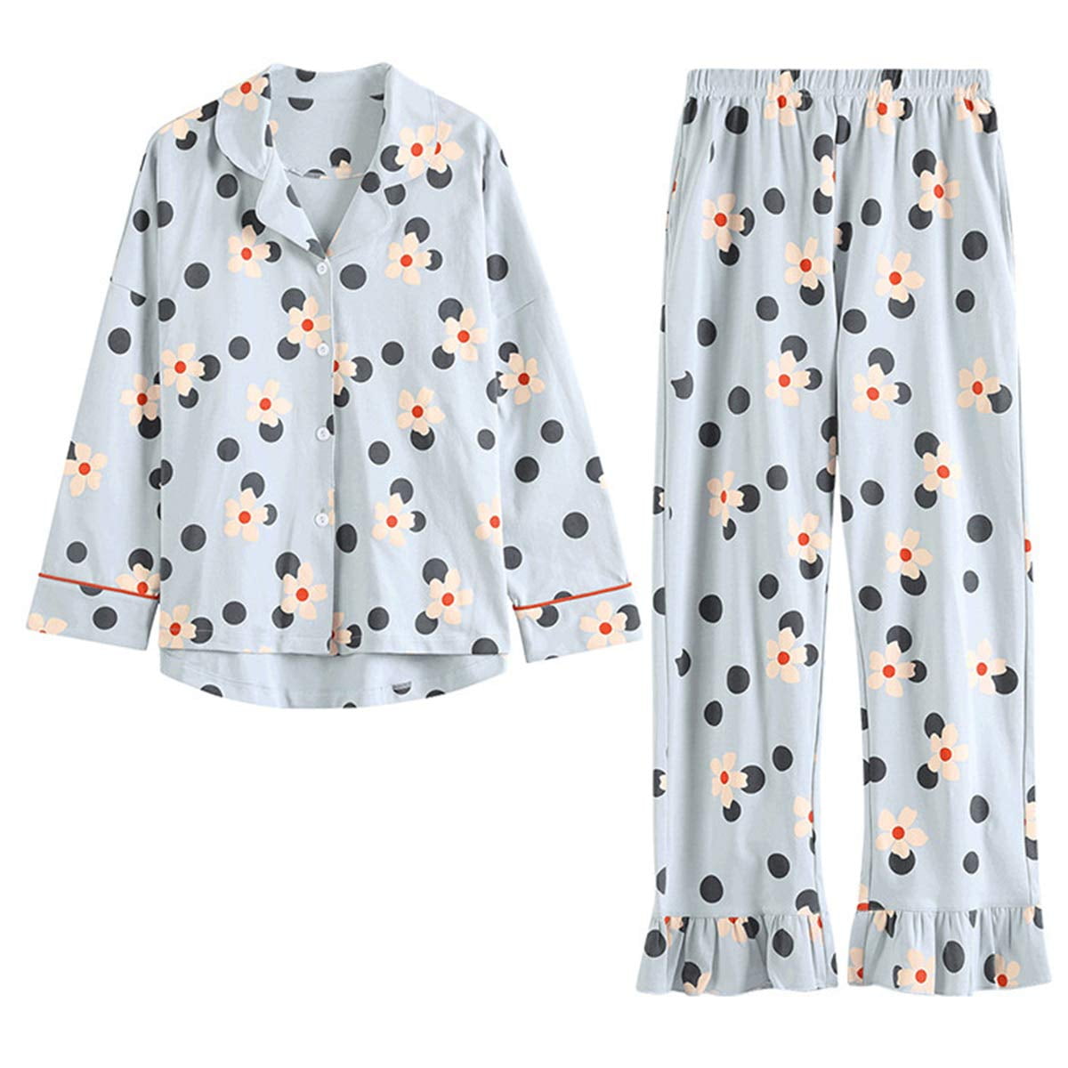 Women's Pajamas Set Pyjamas, Long Sleeve Sleepwear Button Up Top & Pant ...