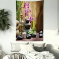 thumbnail image 4 of Spa Tapestry, Warm Welcoming Spa Reception Big Healing Stones Candles Scent Flowers Print, Wall Hanging for Bedroom Living Room Dorm Decor, 40W X 60L Inches, Purple Black and Green, by Ambesonne, 4 of 5
