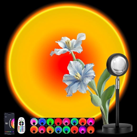 Sunset Lamp Projector Multi-Color Multi-Mode, Dimmable, Timing, Music Rhythm, Sunset Background Wonderful Visual Impact, USB Plug and Play (Remote & APP)