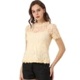 thumbnail image 1 of Top de Encaje Floral Allegra K Semitransparente Ribete Festoneado Mujer Beige XS, 1 of 6