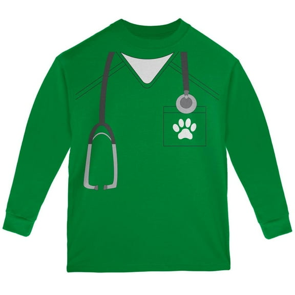 Halloween Vet Veterinarian Scrubs Costume Green Youth Long Sleeve T-Shirt - Youth Small